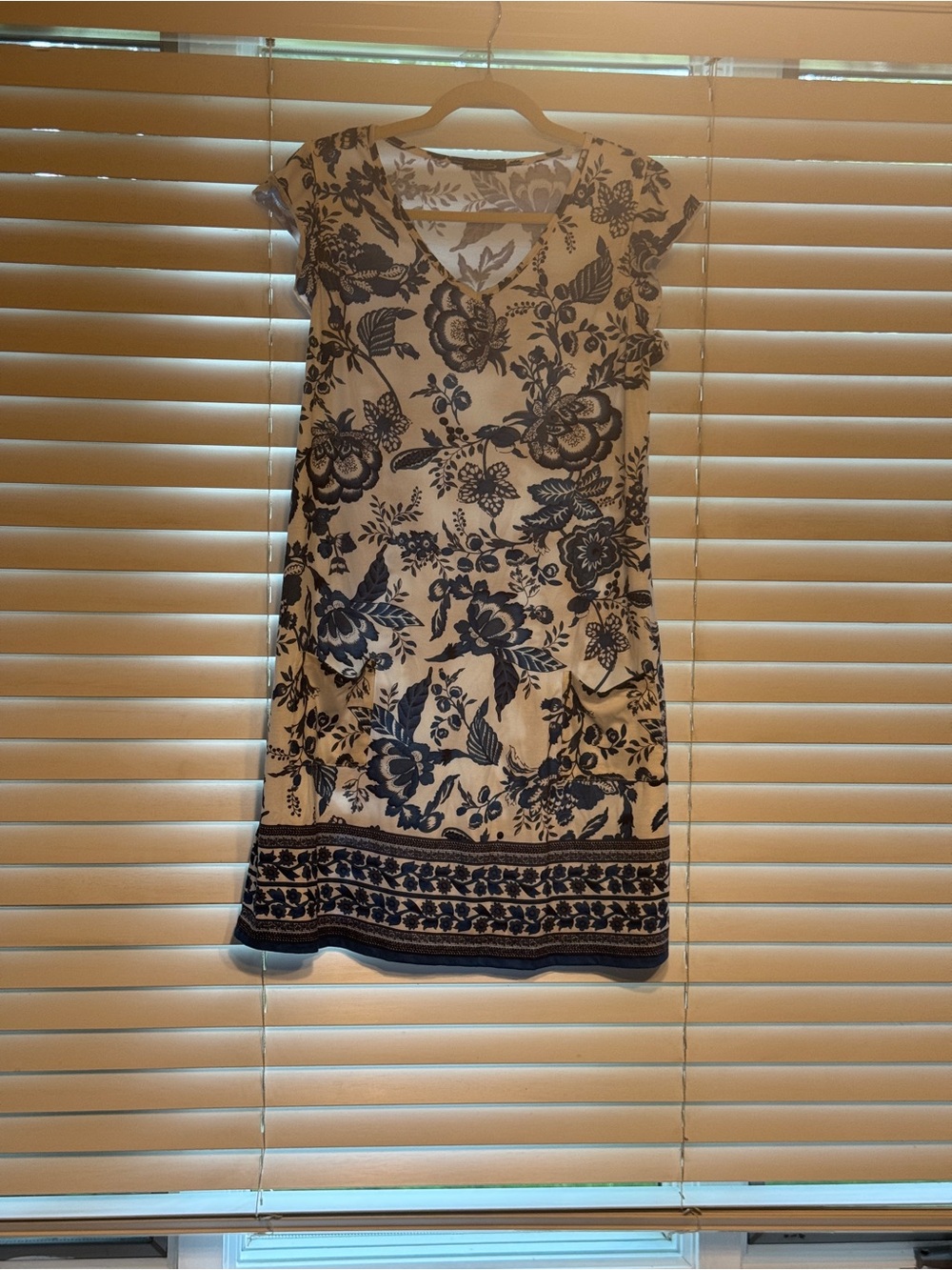 Floral V-Neck White and Navy Tunic Dress